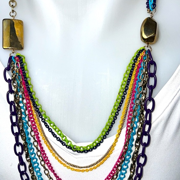 Totally Rad 80s Chunky Chain Multicolored Rainbow Layered Necklace - Picture 5 of 7